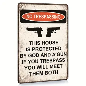 Warning Gun Signs This Home Is Protected By GOD And Gun Rust Weather/Fade Resistant, Easy Mounting Indoor/Outdoor Use Metal Gun Sign 8x 12 Inches, Home Decor, Garage Decor, Outdoor Decor