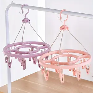 Taro Purple 1pc Round Clothes Drying Rack with 12 Clips, Plastic Design, 360-Degree Windproof for Multifunctional Clothing Organization Organiser Hangers