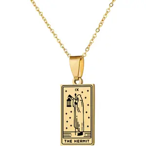 HETICA Tarot Card Necklace Collection Vintage Blessings Good Luck Amulet Tarot Pendant Necklace Jewelry Gift for Women Men