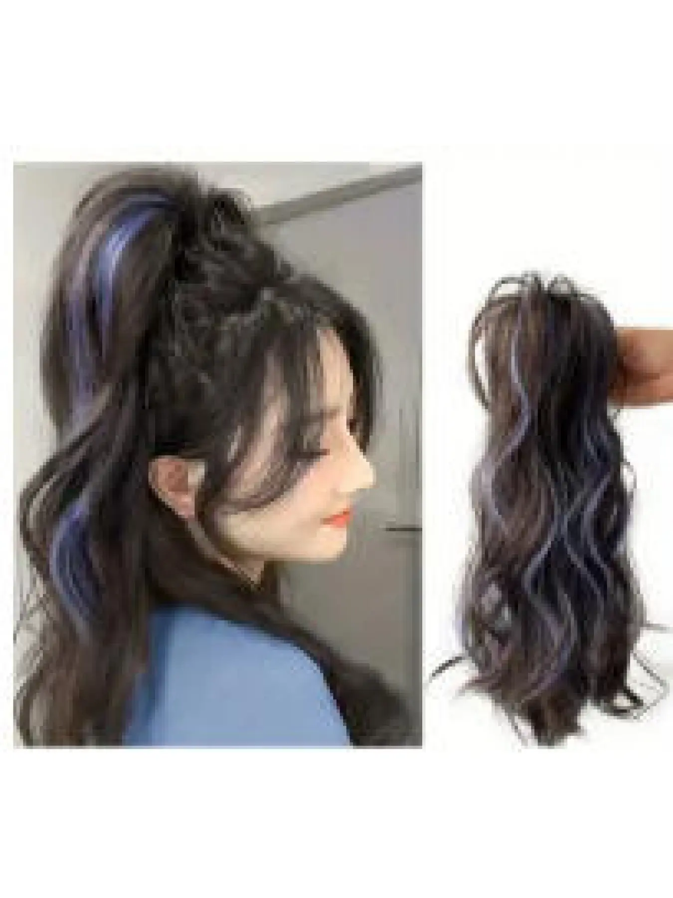 Women's Medium Curly Claw Clip Ponytail Wig with Black Ash Grey and Soft Pink Highlight Options, Fluffy Wavy Synthetic Hairpiece for Instant Volume, Secure Big Gripper Jaw Clip, Natural Looking High Ponytail and Half Up Waterfall Curls, Heat Friendly Fash