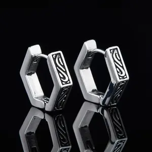 GTHIC Stainless Steel Hexagon Geometric Stud Earrings Simple Huggies for Men Women