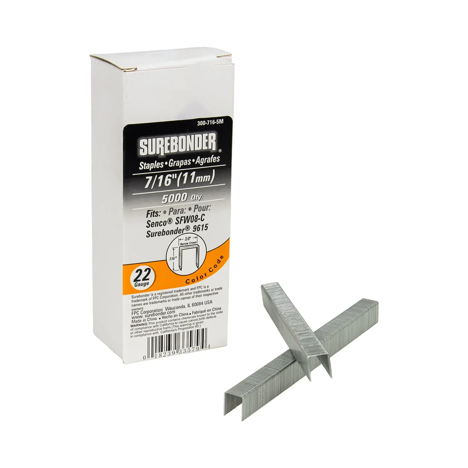 7/16" Narrow Crown 22 Gauge Upholstery Staples - 5000 Count