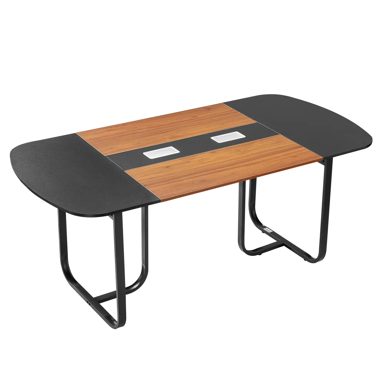 VEVOR Commercial Grade 6 ft Oval Office Conference Table, 70.87x35.43 in Particleboard Desk, 6-8 Person Capacity, 200 lbs Load, Metal Legs, Cable Grommet, HDMI Cables, Black & Brown, Easy Assembly (Screwdriver-Wrench Included)