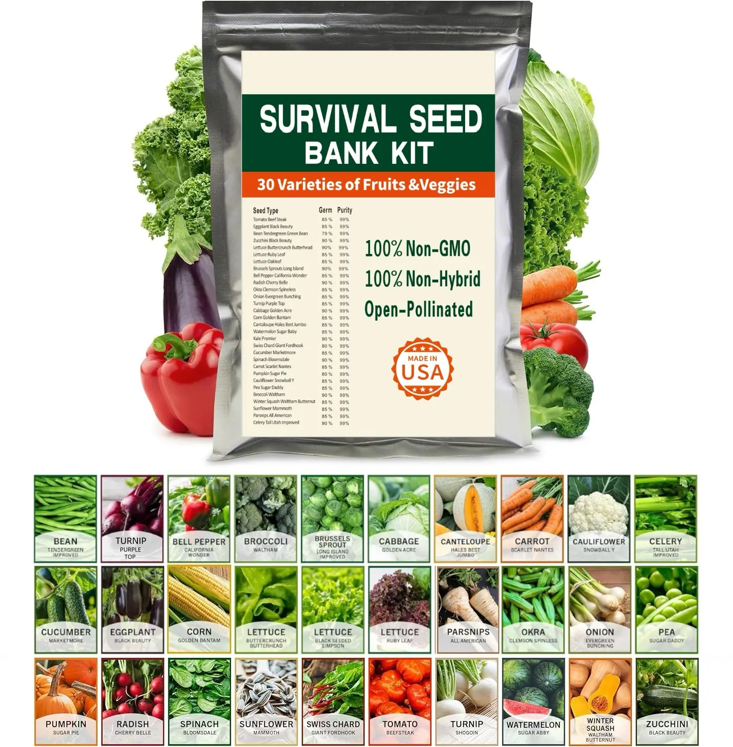 14,500+ Vegetable & Fruit Seeds - 30 Heirloom Varieties for a Bountiful Garden - Grow Tomatoes, Lettuce, Beans, More - Easy Garden Starter Kit - Planting Instructions