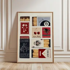 Vintage Matchbox Print, Trendy Matches Poster, Retro Matchbook Wall Art.