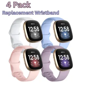 Silicone Bands for Fitbit Sense/Sense 2, Versa 3/4 – 4-Pack Small Sport Replacement Straps for Women & Men