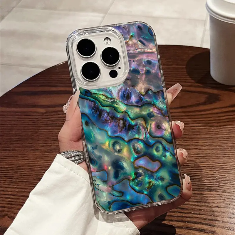 Dreamy iridescent seashell abstract art pattern, transparent TPU material, shockproof and anti-drop magnetic phone case, supports wireless charging, suitable for iPhone 17 / Air 16-11 Pro Plus Pro Max, Samsung S23/24/25, perfect as a gift.