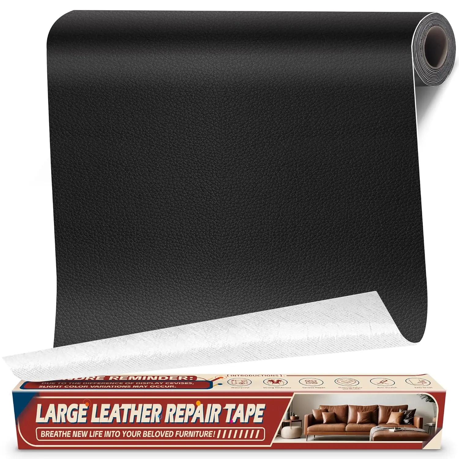 Self-Adhesive Leather Repair Tape Patch (17in x 79in) - Cost-Effective No-Curling Adhesive Sheet, Automotive, Vinyl Decals Furniture Stickers for Car Seats, Couches