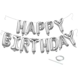 Silver Happy Birthday Balloon Banner Set -16 Inch Foil Letters Balloons, Reusable Birthday Decorations and Party Supplies, Suitable for Men and Women's Birthday Decorations，Party Backdrop