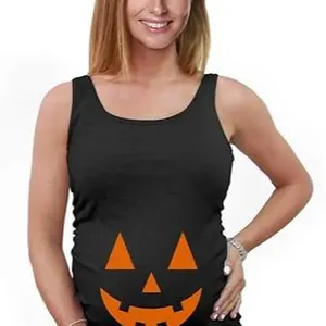 Tstars Halloween Maternity Pumpkin Costume Jack O Lantern Pregnancy Tank Top Pull On Soft Knitted Stretch Fabric Comfort Fit for Women's Pregnancy Announcement