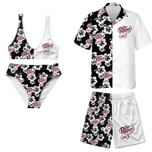 Dr Pepper Matching Couple Swimwear, Diet Dr Pepper Hibiscus Hawaiian Shirt & Bikini Set, Perfect Gift for Husband and Wife