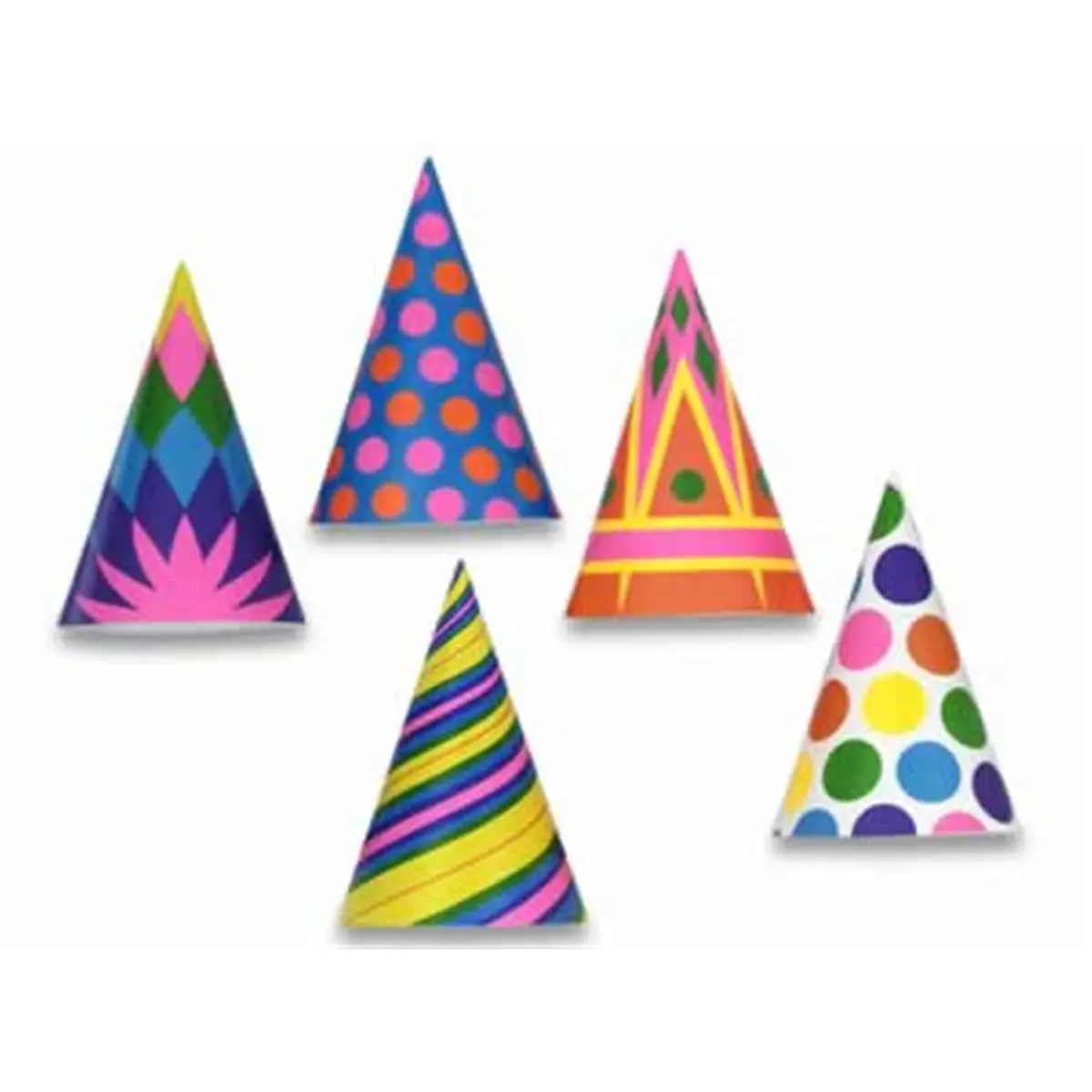 212 MAIN Assorted Prints Medium Size Party Hats with Elastics, Festive & Party Accessories, Pack of 144 for Home Supplies
