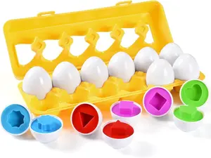 Toy Eggs for Toddlers 1-3 - 12 Matching Plastic Eggs, Medium, Assorted Colors & Shapes - Montessori Matching & Sorting Set STEM Educational