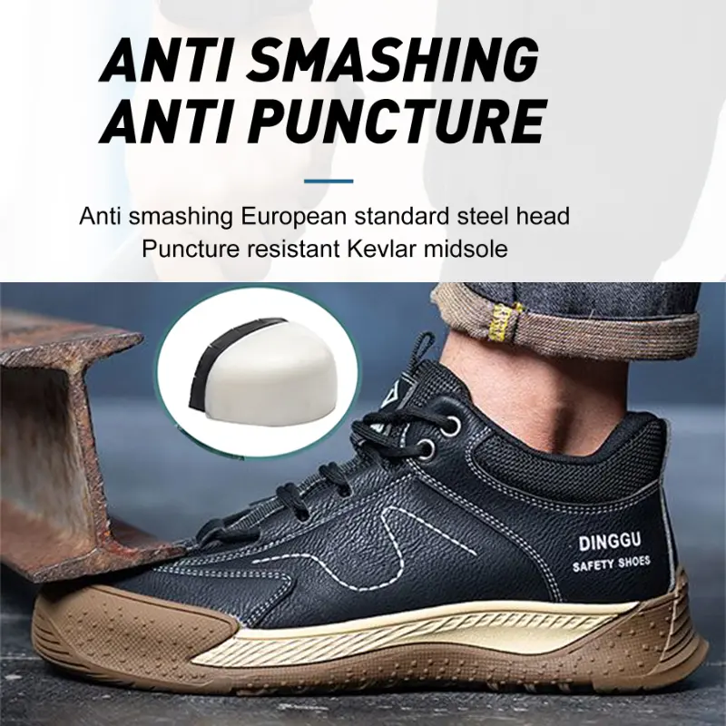 Men's Sporty Lace Up water-proff Front Low Top Safety Shoes,Comfortable Non-slip Work Shoes, Casual Steel Toe Trainers,Fashionable Anti-smash and Anti-puncture Shoes for Daily Wear durable men protection