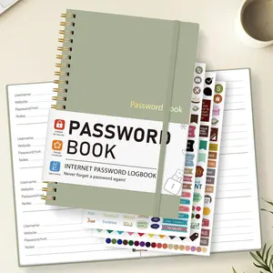 A5 Spiral Password Notebook, Account Password Management Manual, Includes Stickers, Elastic Cover, Dual Coil Portable Login Info Organizer