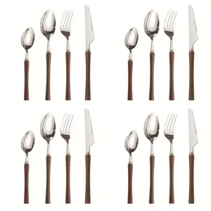 16-Piece New Wooden Handle Stainless Steel 304 Spoons Western Dining Utensils, Real Wood Handles, Adult Soup Spoon Set
