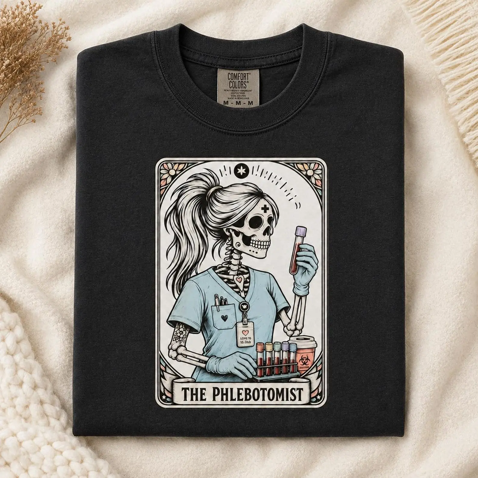 Phlebotomist Shirt, Funny Phlebotomy T-Shirt, Skeleton Phlebotomist Tee, Gothic Medical Shirt, Lab Tech Gift, Blood Draw Technician Tee