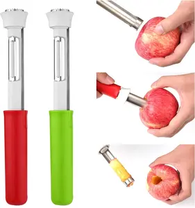2Pcs 2 in 1 Apple Corer and Peeler, Apple Core Removal Tool, Stainless Steel Fruit Corer, Fruit Seed Remover for Cored Apples, Pears, Bell Peppers and Cakes