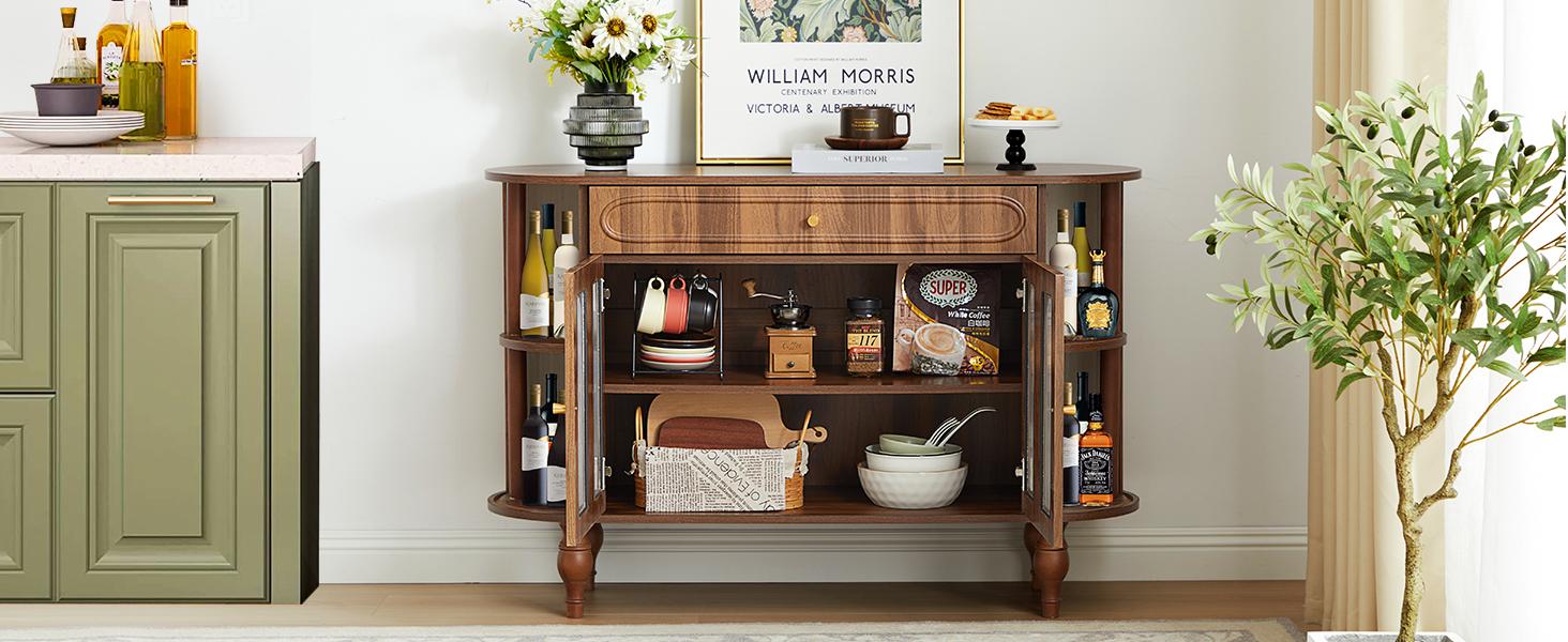 Giratree 47'' Fluted Sideboard Buffer Cabinet with Drawer, Modern Credenza Storage Cabinet, Bar Cabinet Console Table with Tambour Sliding Side for Living Dining Room Kitchen Hallway Entryway