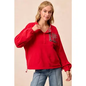 BiBi Christmas Theme Fleece Buttoned Top with Pockets