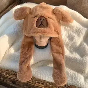 Moving Ears Dog Hat Plush Puppy Scarf Winter Beanie Interactive Novelty Cap Kids Adult