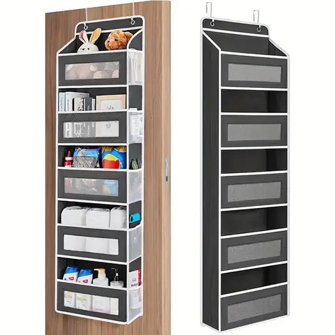 5-Tier Over-the-Door Hangable Fabric Shelf Organizer - Convenience-Focused, 44 lbs Weight Capacity, Anti-Tipping Design, Multifunctional, Easy Installation for Bathroom, Tidy Home Storage Organization & Decor