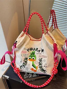2025 new Japanese embroidery waterproof shopping bag cute casual versatile shoulder crossbody bag Casual Commuter Bag zipper closure suitable for college students campus workplace commuting shopping leisure travel and daily wear