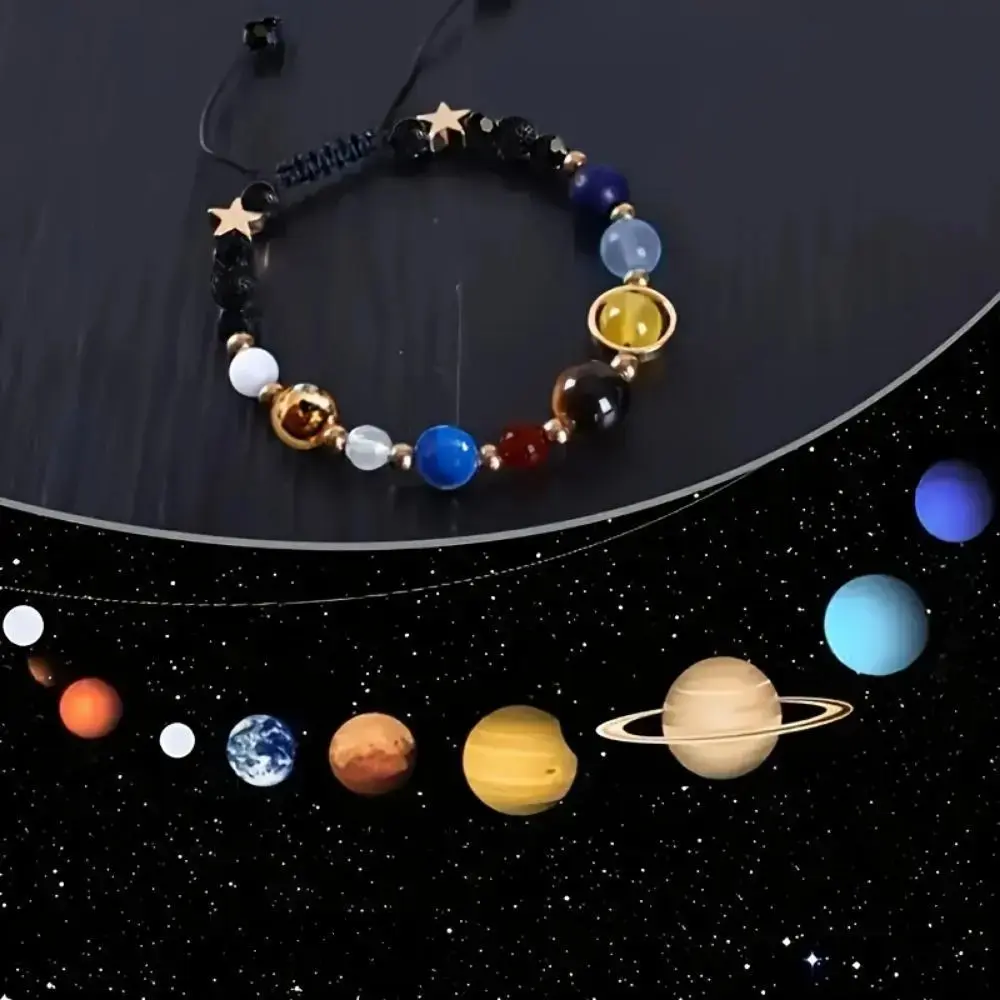 Unisex 8 Planets Solar System Colorful Glass Bead Bracelet Adjustable Durable Inspirational Space Jewelry Trendy Accessory for Sports Outdoor Daily Wear Perfect Holiday Birthday Gift for Men Women