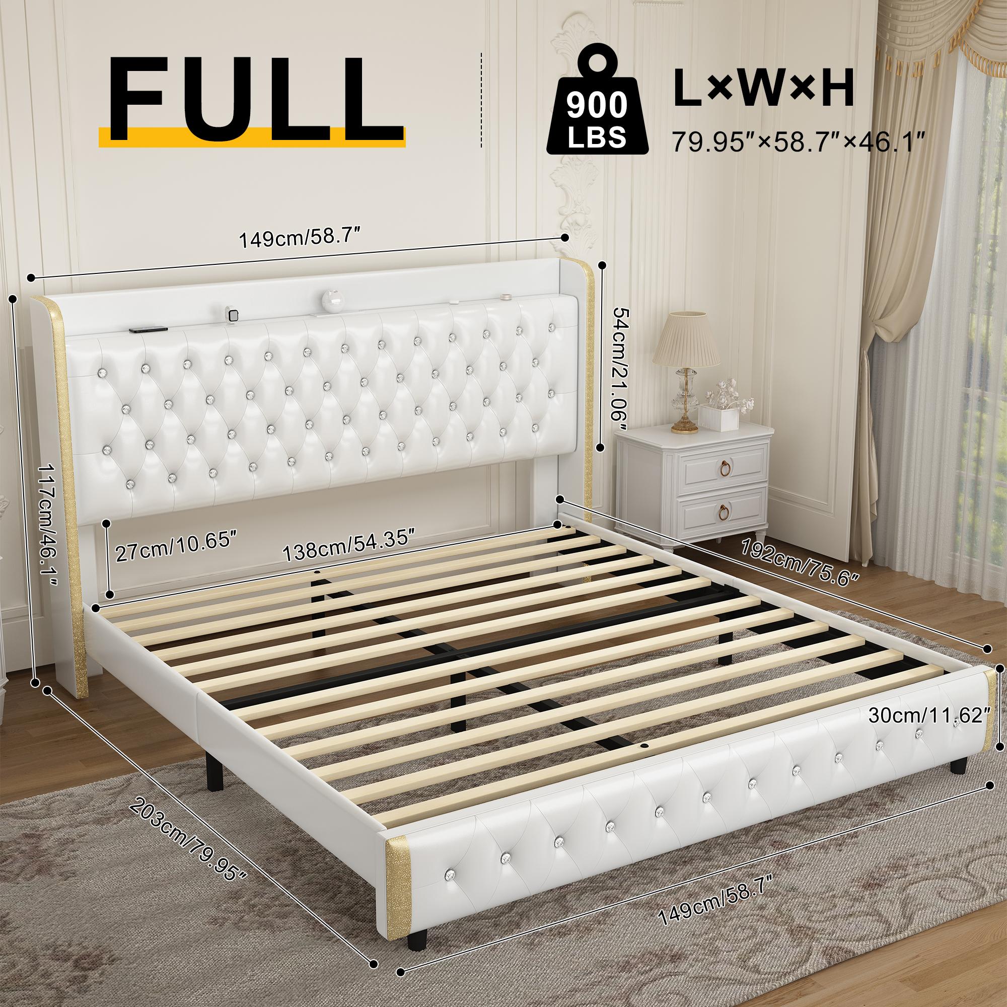 GEGOFORU Queen LED Galaxy Bed Frame with Projector, Bluetooth Speakers & USB Charging, RGB Lighting, White Velvet Upholstered Platform Bed, No Box Spring Needed