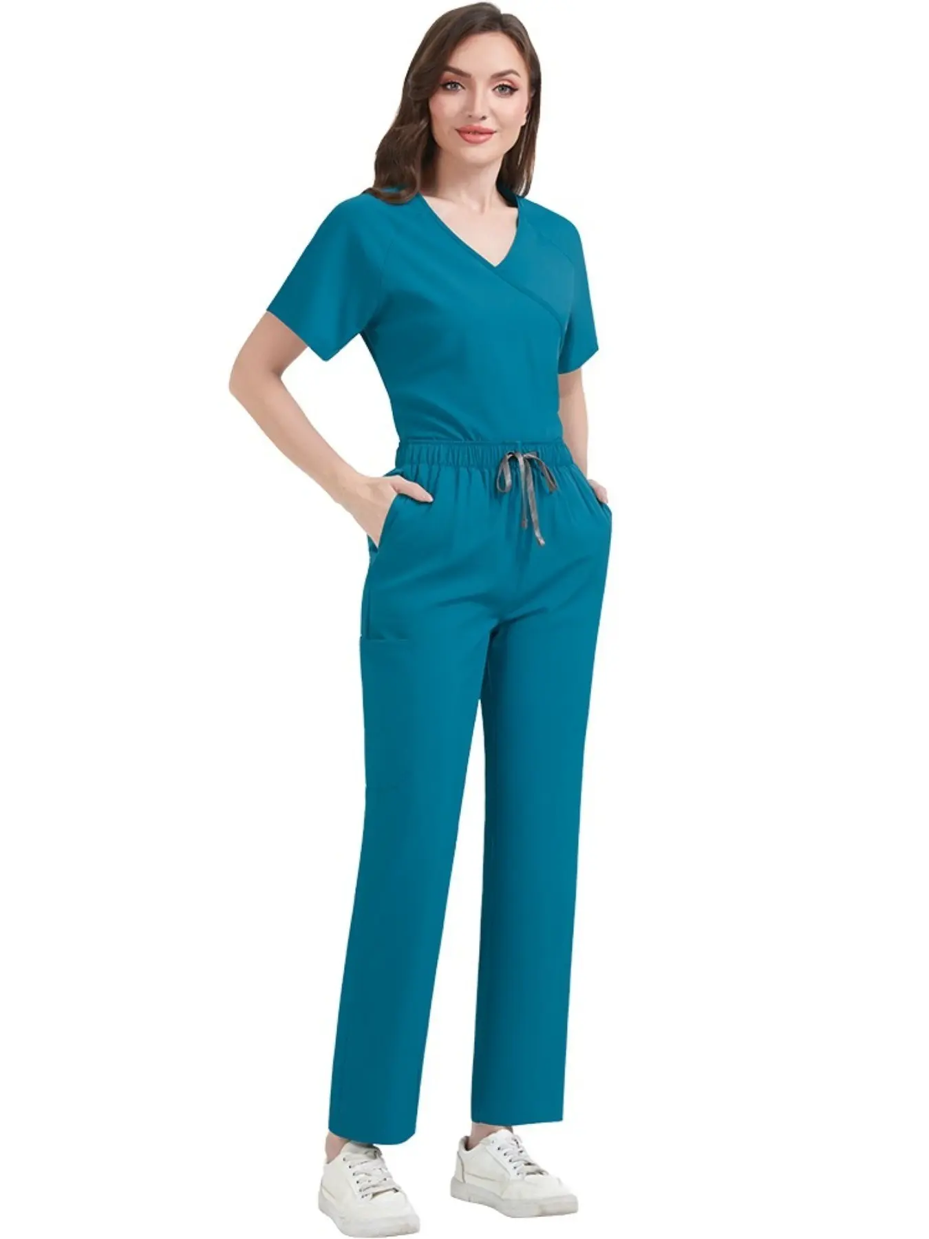 Unisex Beauty Salon Pet Hospital Pet Grooming Nanny Solid Color Overalls Nurse Workwear Uniform Set Clothes