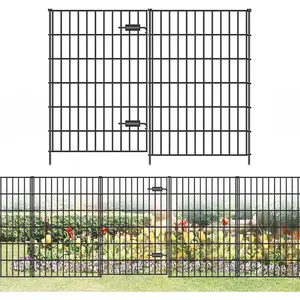 Metal Garden Fence with Gate 40in (H) x 23.3ft (L), 1 Gate + 9 Panels  Fence Border Fence  Barrier, No Dig Garden Fencing for Yard Flower Bed Lawn Patio Outdoor, PIN402810G Black