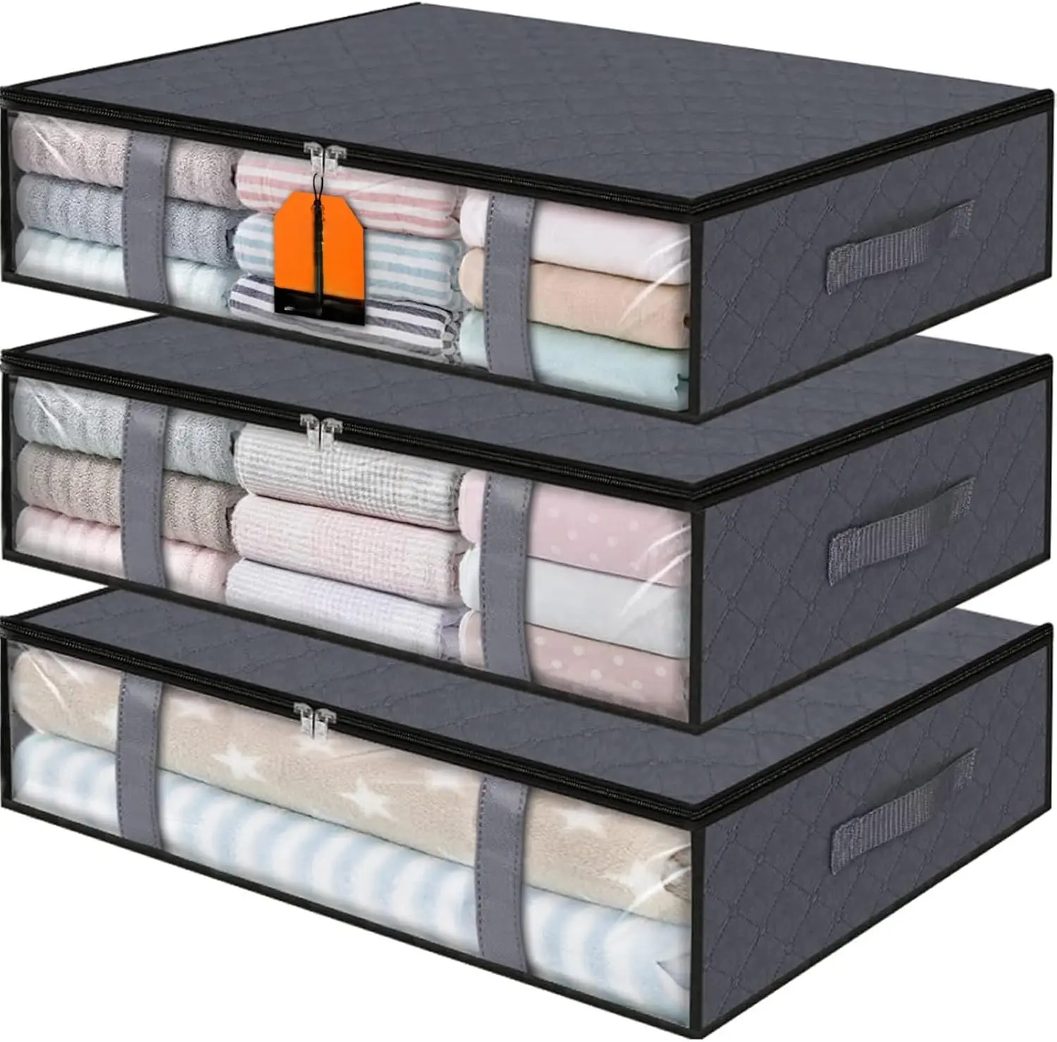 Under Bed Storage Bags 3 Pack, 40L Large Clothes & Comforter Storage Containers with Clear Window, Breathable Fabric Organizer for Blankets, Bedding, Seasonal Clothing