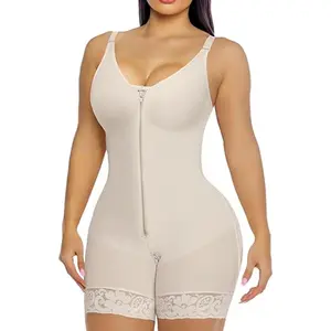 Colombian High Elastic Body Shaper with Front Zipper, Mid Thigh Length, Anti-Rolling Design, Tummy Control, Butt Lifter, Ideal for Postpartum Shapewear
