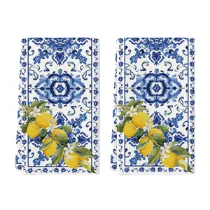 Blue Lemon Porcelain Summer Kitchen Towels Dish Towels, 16x24 Inch Farmhouse Decoration Cleaning Set of 2
