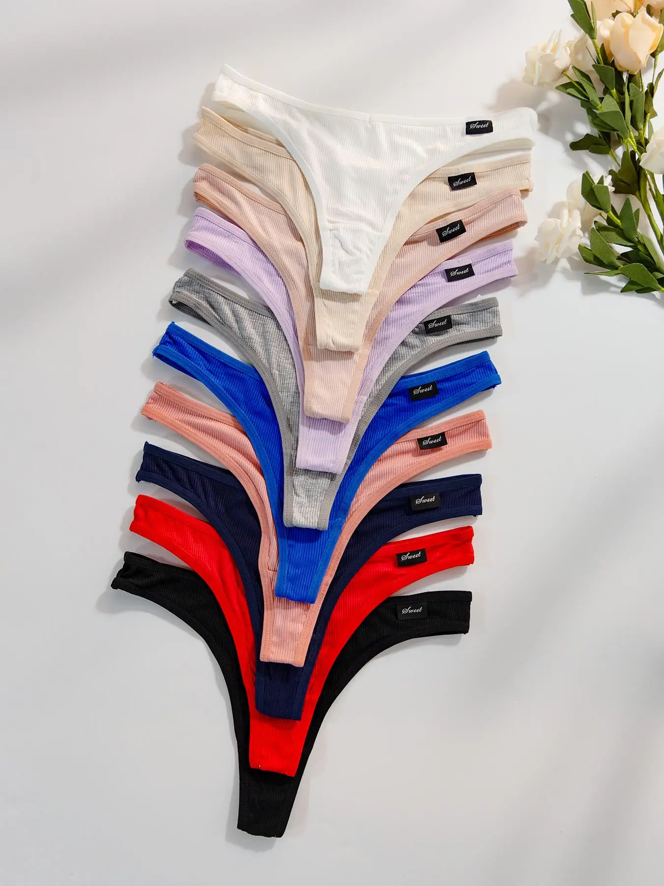 Women's Solid Color Patched Drop Waist Thong, Soft Comfy Breathable Knicker for Daily Wear, Women's Underwear for All Seasons