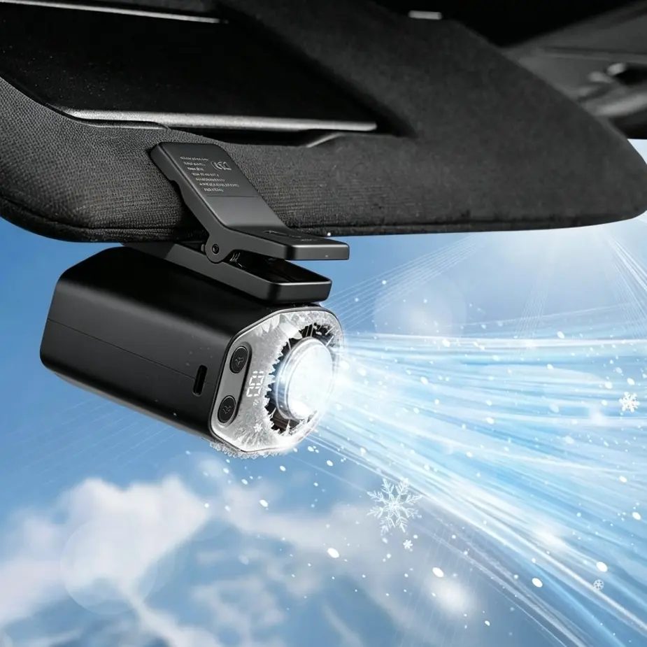 【Summer Survivals】Joytutus Compact Sun Visor Car Fan - Portable USB Rechargeable Cooling Fan, 360° Rotation, Long Lasting Battery, Multi-Function Clip-On Design with LED Display, Cars Accessories Summerwins