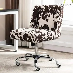 CHAIRUS  Criss Cross Chair with Wheels,Armless Swivel Home Modern Home Office Desk Chair,Swivel Adjustable Vanity Chair,Cow Print Computer Desk Chair,Armless Upholstered Accent Chair for Living Room Bedroom, Cowhide