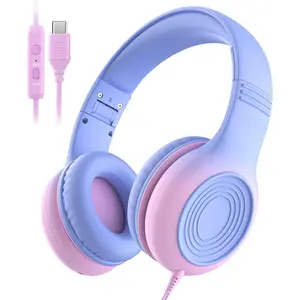 Upgrade USB Type C  Headphones, Wired Headphones for  with Microphone for Boys Girls, Adjustable 85dB/94dB Volume Limited(Light  & )
