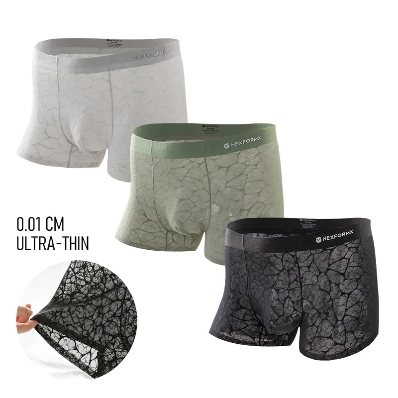 NEXFORMX Men's Premium Lace Mesh Boxer Trunks 3 Pack Lightweight Scented Summer Underwear with Essential Oil for Stylish Cooling Comfort