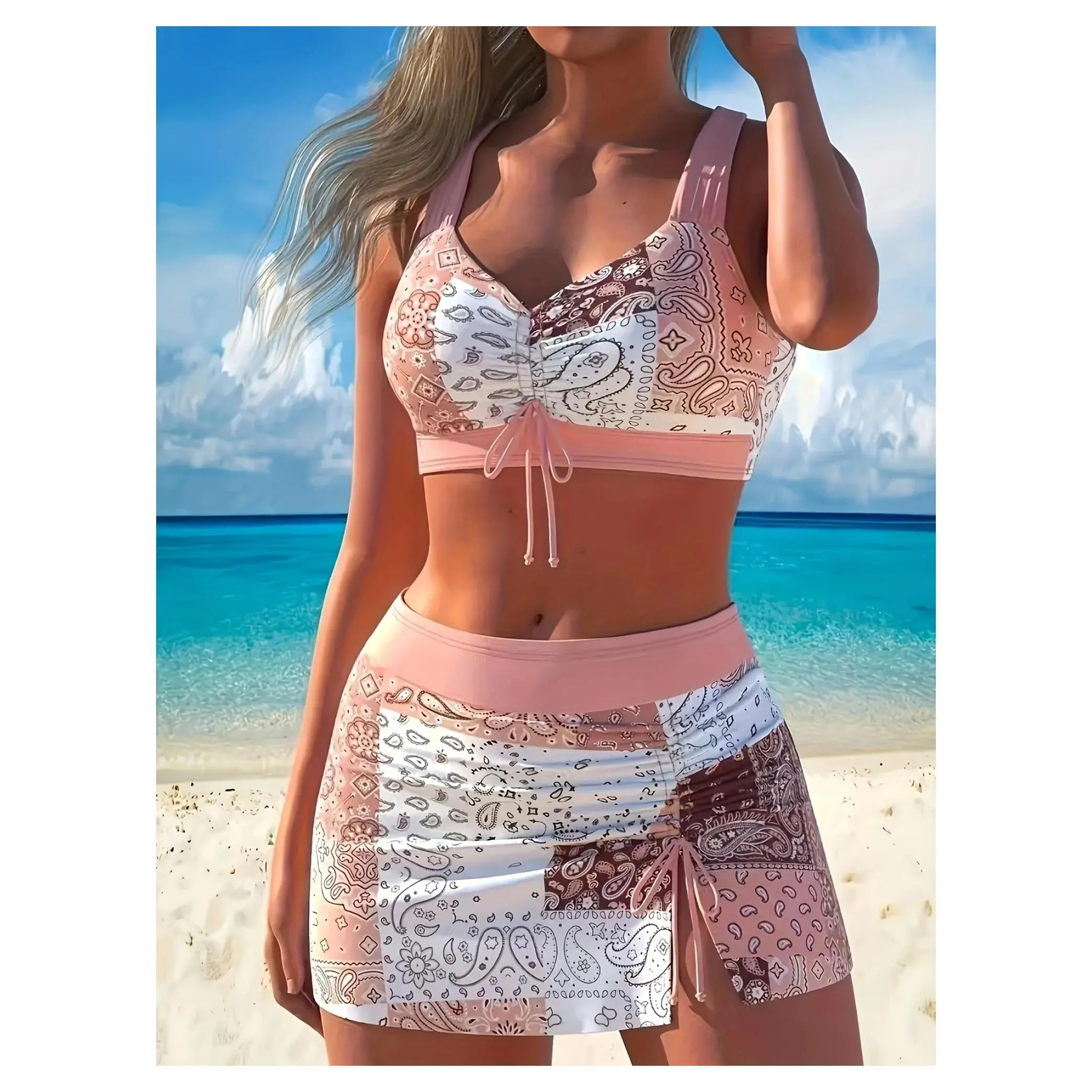 Tankini Swimsuit for Women High Waisted - Quick Dry Two Piece Swimsuit Set, European American Style, Beach Pool Vacation Bathing Suit, Separate Skirtini