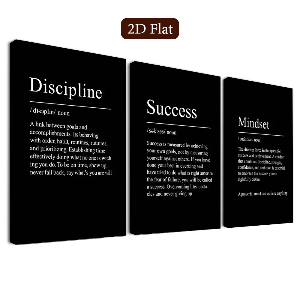 3 Piece Framed Self-Discipline Wall Art Set, Success Canvas Prints, Motivational Posters, Inspirational Wall Art, Classroom Decor, Home Office, Bathroom, Artistic