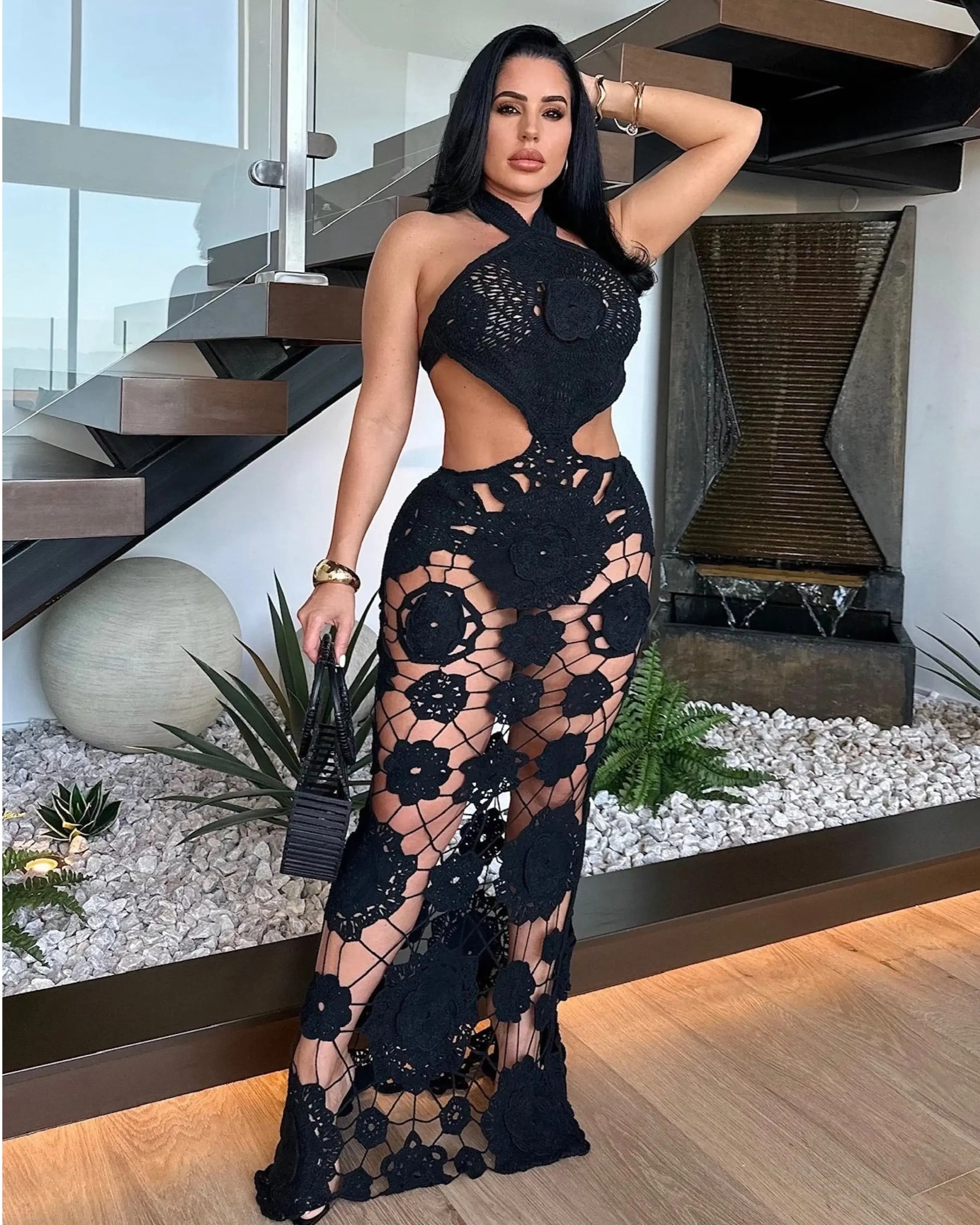 Tulum Crochet Dress Blk