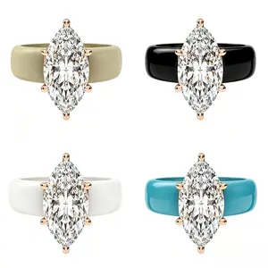 Women's Silicone Ring with Large Marquise Cut CZ Stone,Rose Gold Prong Setting, Comfortable Sport WeddingBand, Anti-allergy Jewel