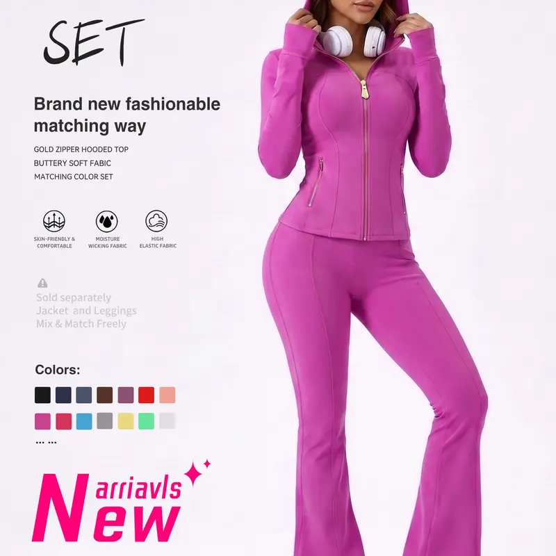 Fashion Curvy Fitness  Thumb Hole Hoodie Jacket Scrunch Butt Flare Yoga Leggings,outdoorfun