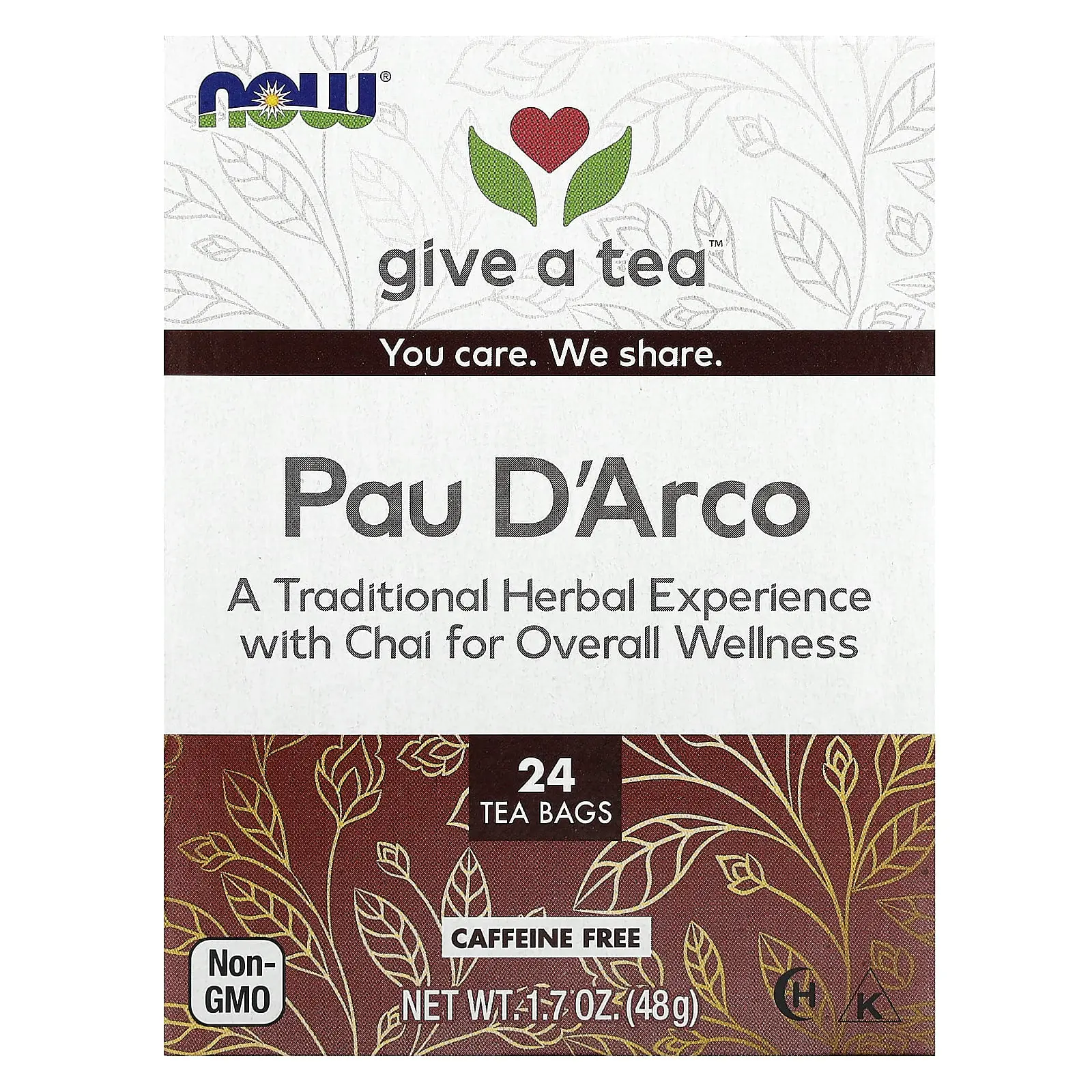NOW Foods Pau D'Arco Tea, Caffeine Free, 24 Tea Bags, 1.7 oz (48 g)