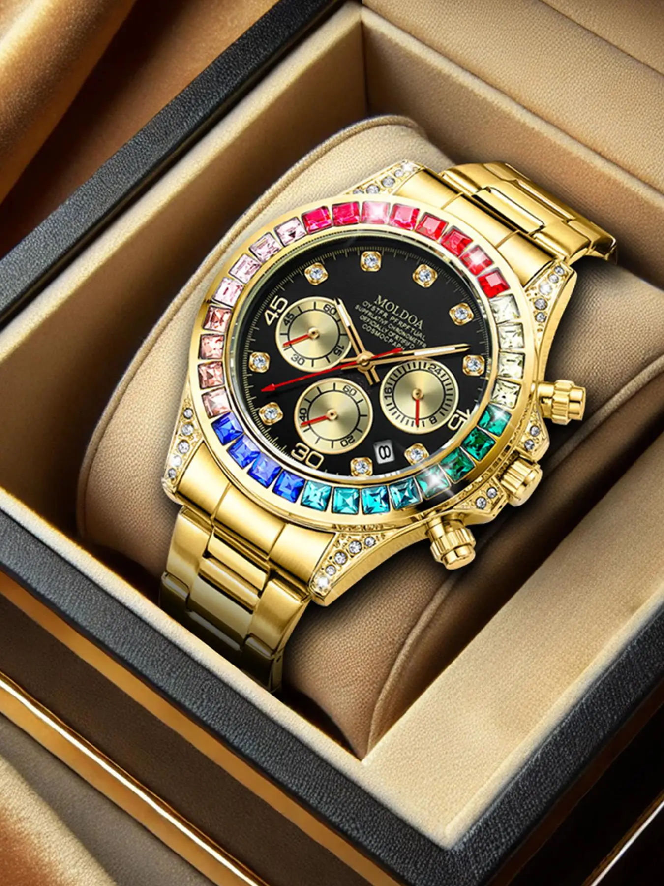 Men's Business Fashion Rhinestone Decor Analog Quartz Watch, Fashion Watch with Luminous & Date Function for Party, Daily Decor, Trendy Watch for Birt