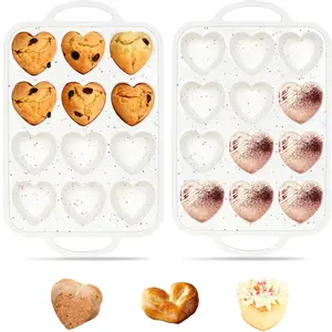 Mini Loaf Pans, Metal Reinforced Frame Silicone Mini Bread Loaf Pans 12 Cavities Nonstick for Baking Cornbread, Small Loaf, Brownie, Cheesecake, Cupcake