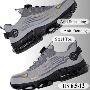 Men Steel Toe Rotary Button Work Shoes Anti-slip Safety Shoes Protection Sneaker