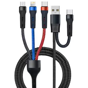2-In-1 Braided Phone Charger Cable, USB PD to Type-C Micro Lightning Cord iOS Fast Charging Data Cable, 240w Universal Fast Charge Cable