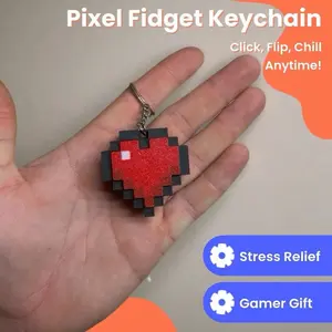 Pixel Heart Fidget Clicker Keychain - Click Flip Chill Anytime Stress Relief Gamer Gift - Perfect for Gaming Enthusiasts
